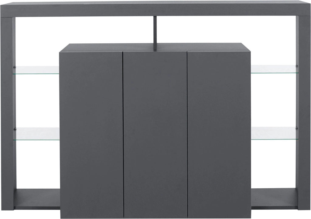 Credenza con 3 Ante e Ripiani in Vetro a Giorno 150x40x100 cm Essential 3A Grigio Antracite Opaco