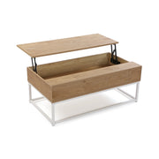 Tavolino da salotto legno e metallo bianco con vano 100x55x40cm