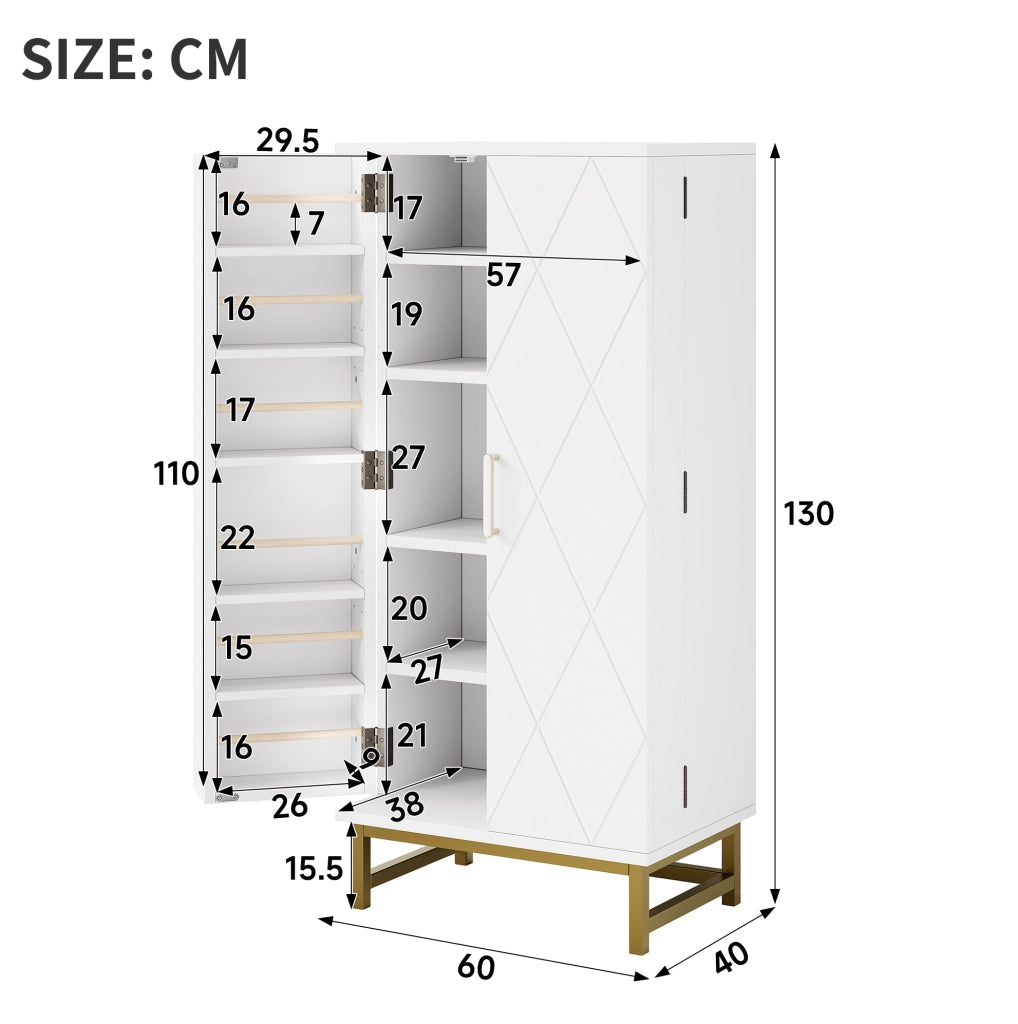 Credenza 60x40x130 cm con ripiani regolabili in pannello di particelle bianco