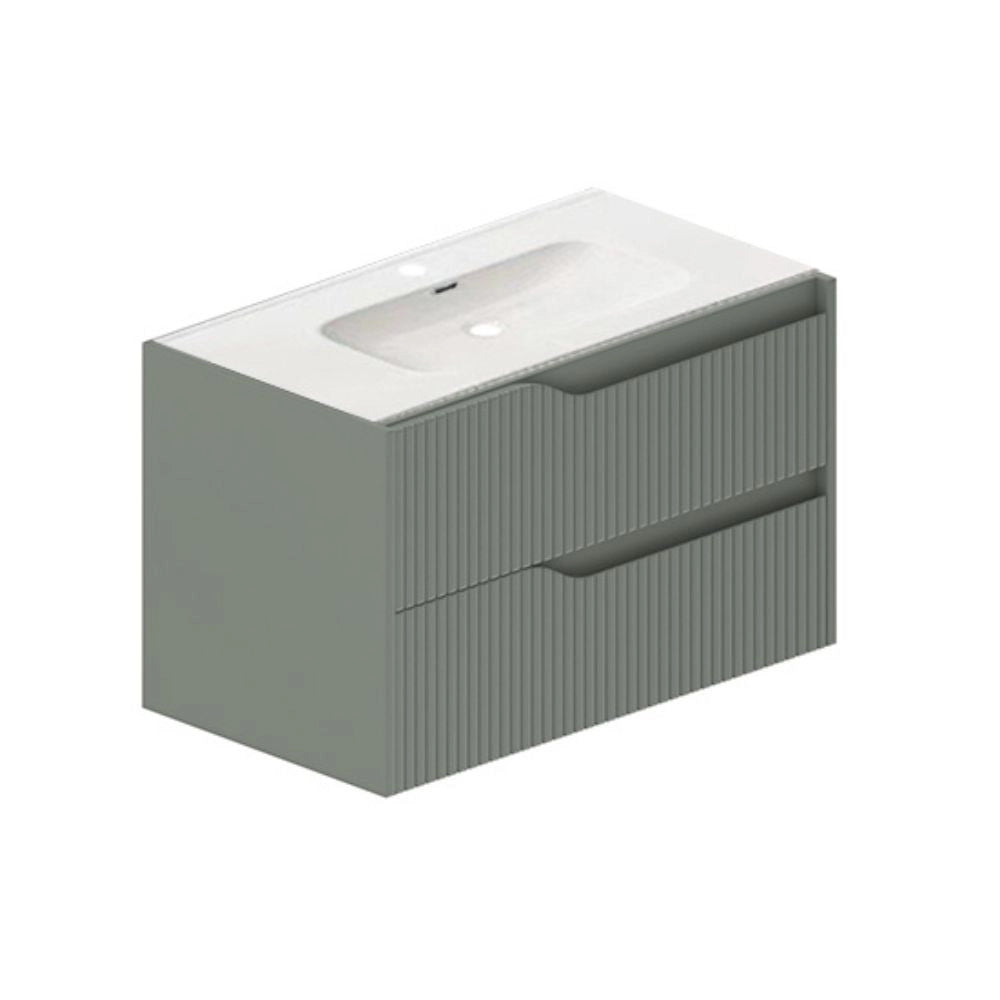 Mobile bagno sospeso Soho colore verde opaco con cassetti effetto cannettato 80x45x50H