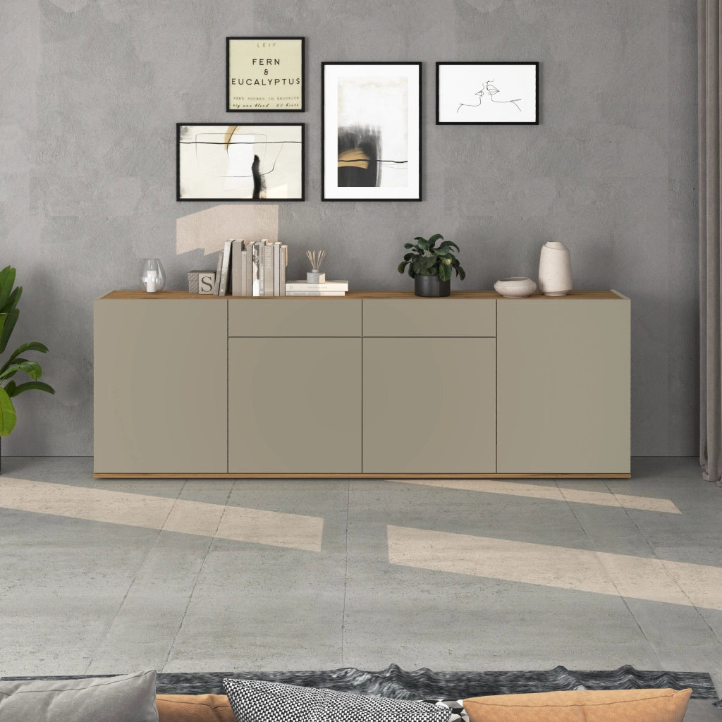 WHOUS Madia Garda a 4 ante e 2 cassetti tortora opaco e rovere 200x35x71 cm