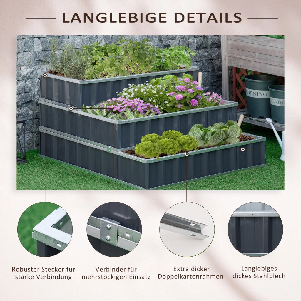 Hochbeet da giardino 3 livelli in acciaio con segnali piante ¨C zephmum ¨C 118x118x62 cm