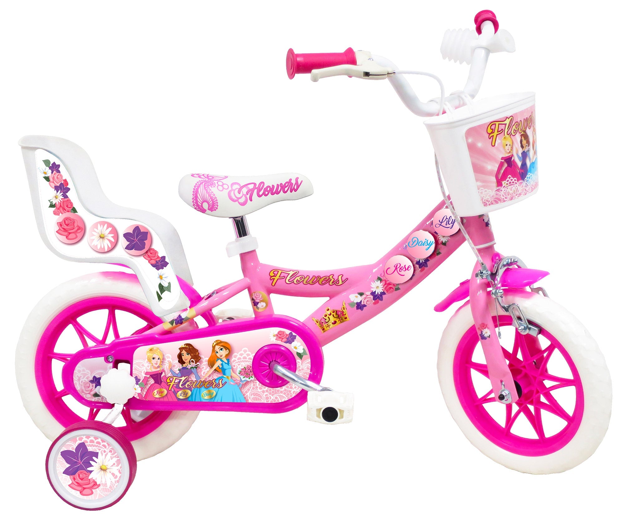 Bicicletta per Bambina 12” 1 Freno Gomme in EVA Flowers Rosa