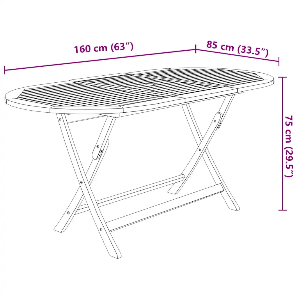 Set da Pranzo da Giardino 7 pz Pieghevole in Massello di Acacia cod mxl 44053