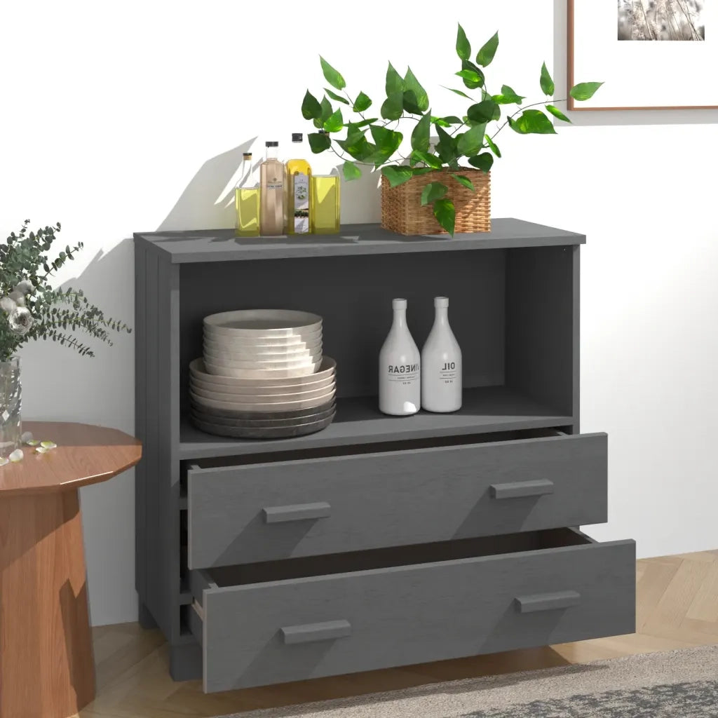Credenza HAMAR Grigio Scuro 85x35x80 cm Legno Massello di Pino 340498