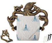 Decorazione per il water di gesso, decorazione octopus per la stanza da bagno, accessorio per la stanza da bagno nautico, inclusi viti e anelli – oro e nero