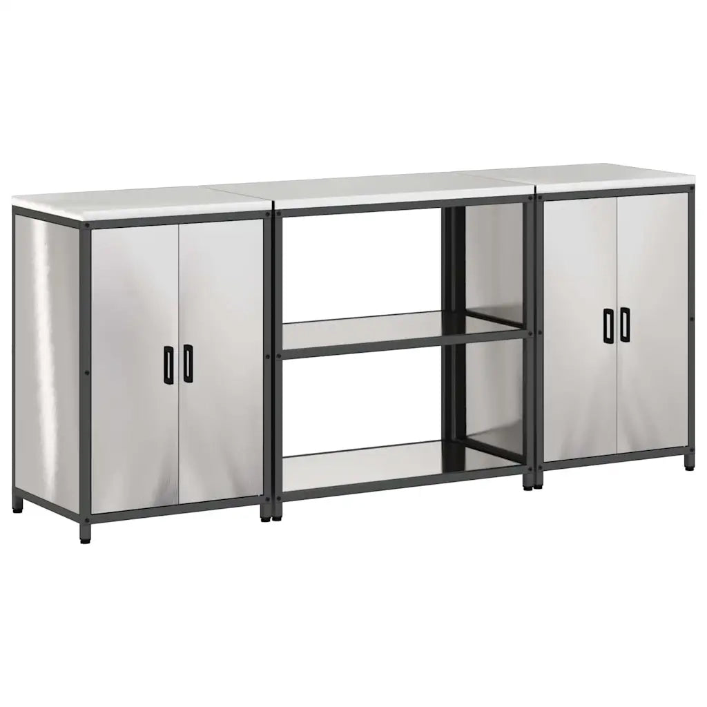 vidaXL Set di Stoccaggio per Cucina 3 pcs Argento 210 x 50 x 92 cm