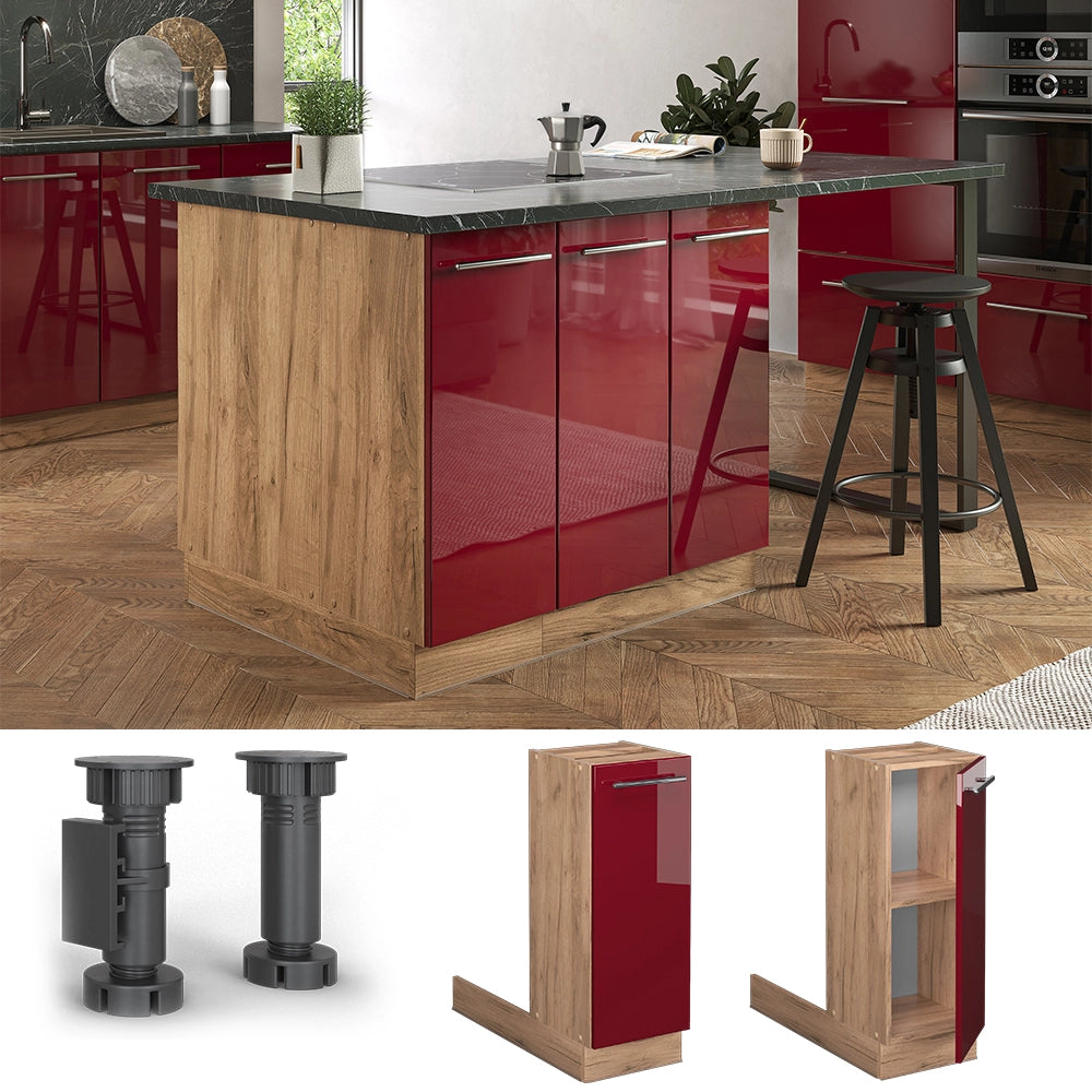 Vicco Isola cucina Rosso bordeaux lucido 30 cm senza piano di lavoro