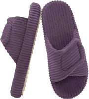 Pantofole per donne - Aperte - Corduroy - Antiscivolo - Zona di supporto in memoria di forma - Disegno respirante