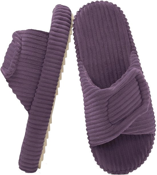 Pantofole per donne - Aperte - Corduroy - Antiscivolo - Zona di supporto in memoria di forma - Disegno respirante