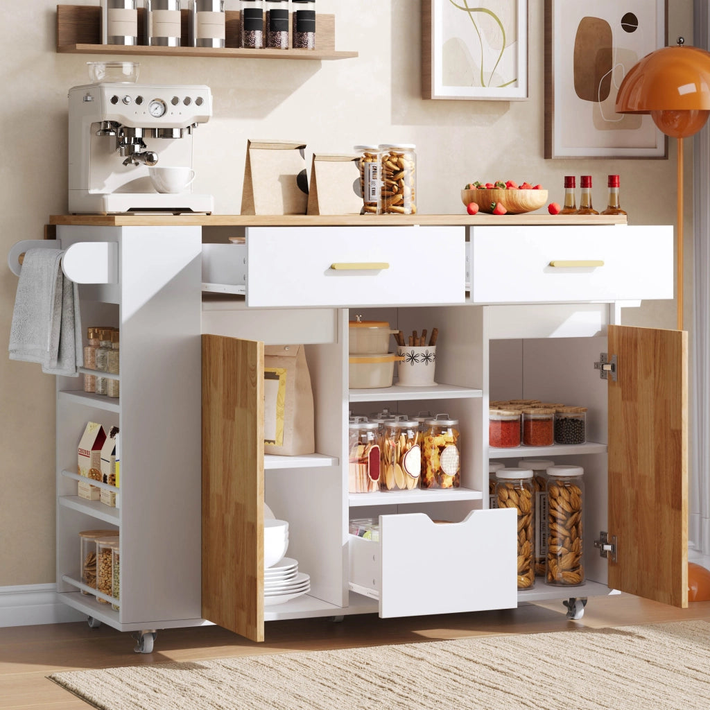 Isola da cucina con piano ribaltabile 120x45(71)x90 cm in MDF bianco