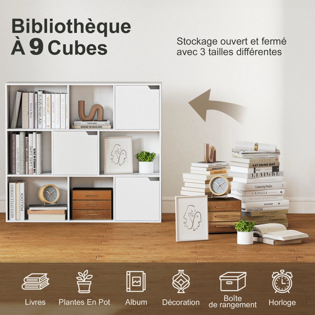 Libreria 9 cubi con ante e ripiani aperti ¨C zephmum ¨C bianco 106x24x95 cm