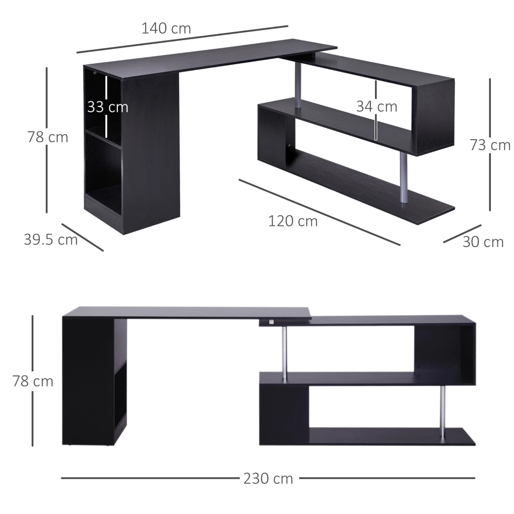 Scrivania Angolare Salvaspazio in Legno con Cassetti ¨C zephmum ¨C 140x120x78 cm, Nero