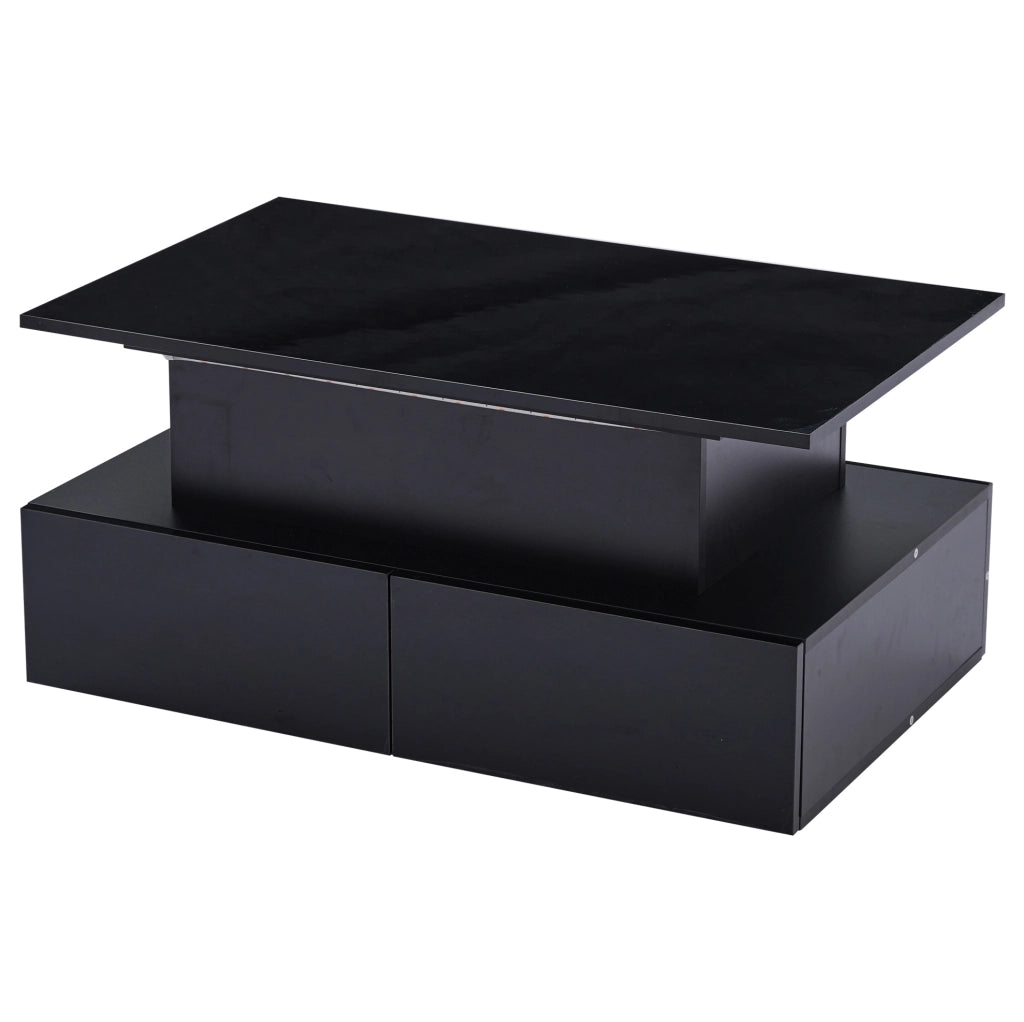 Tavolino da caff猫 90x55x41 cm; con LED e piano estraibile; truciolato; nero lucido