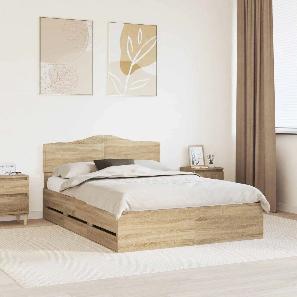 Struttura del letto con cassetto Rovere Sonoma 140 x 190 cm 3413007