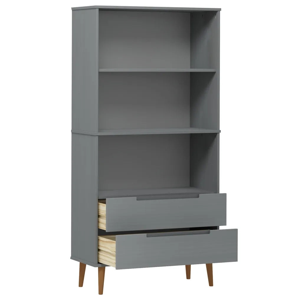 Libreria-Scaffale per Libri-Mobile di Stoccaggio MOLDE Grigia 85x35x170,5 cm in Legno Massello di Pino