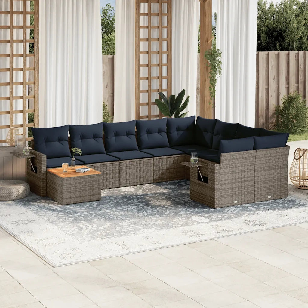 Set Divani da Giardino 10 pz con Cuscini Grigio in Polyrattan 3224731