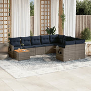 Set Divani da Giardino 10 pz con Cuscini Grigio in Polyrattan 3224731
