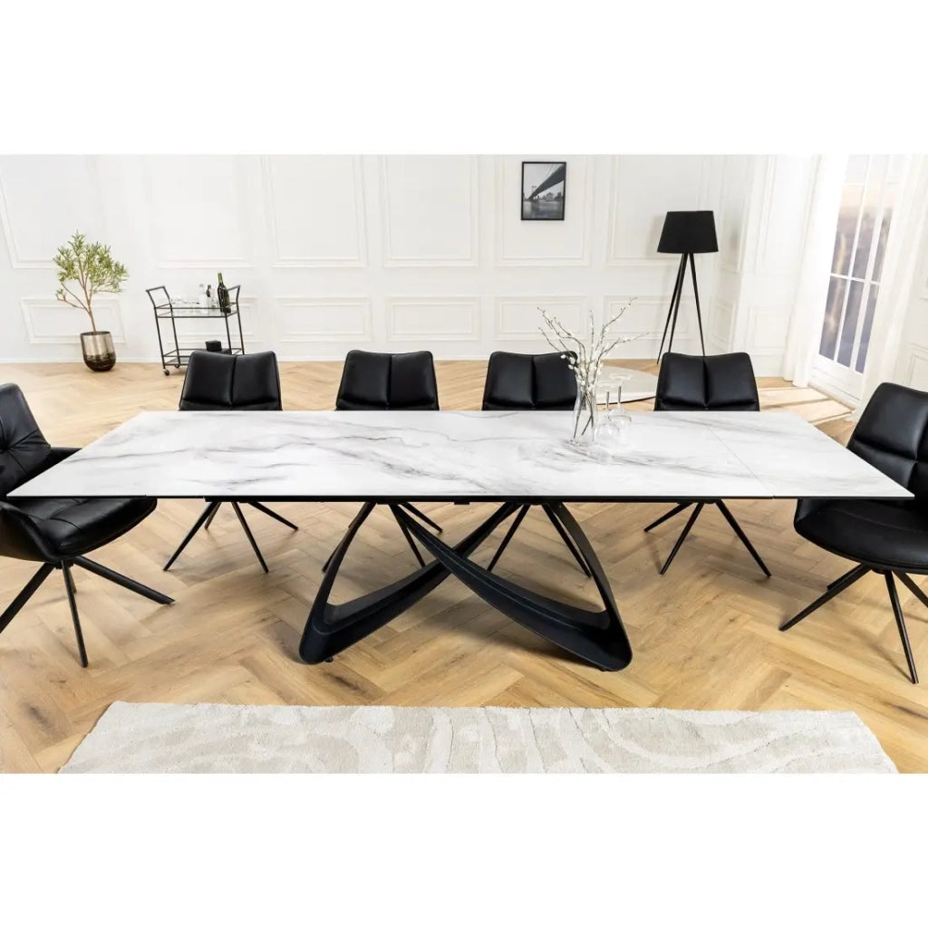 Table ZAREL – Estensibile 180 a 260 cm – Ceramica e vetro temperato – Effetto marmo bianco – Stile contemporaneo