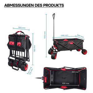 Carretto a mano pieghevole, max 80 kg, tessuto impermeabile rosso-nero, Carrello