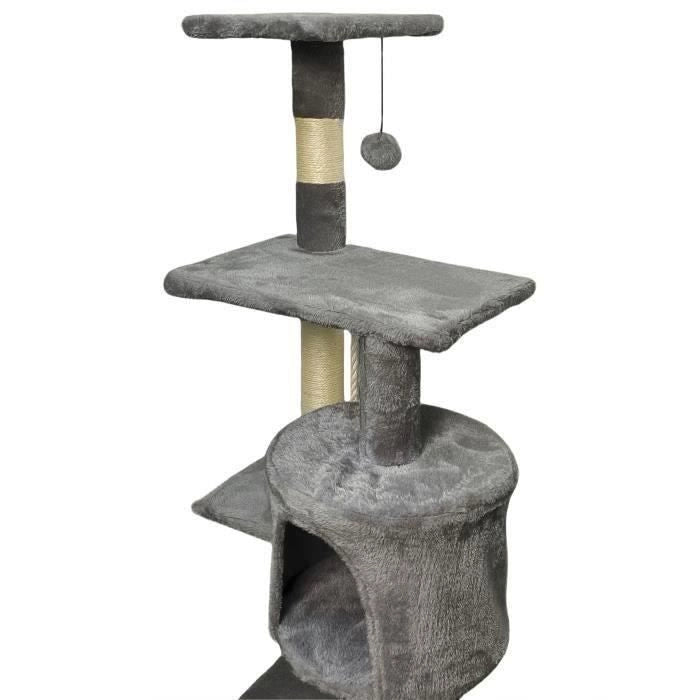 PALOMA Tiragraffi grigio scuro 40 x 40 x 114 cm - 3 piattaforme, 1 corda, 1 nicchia, tiragraffi