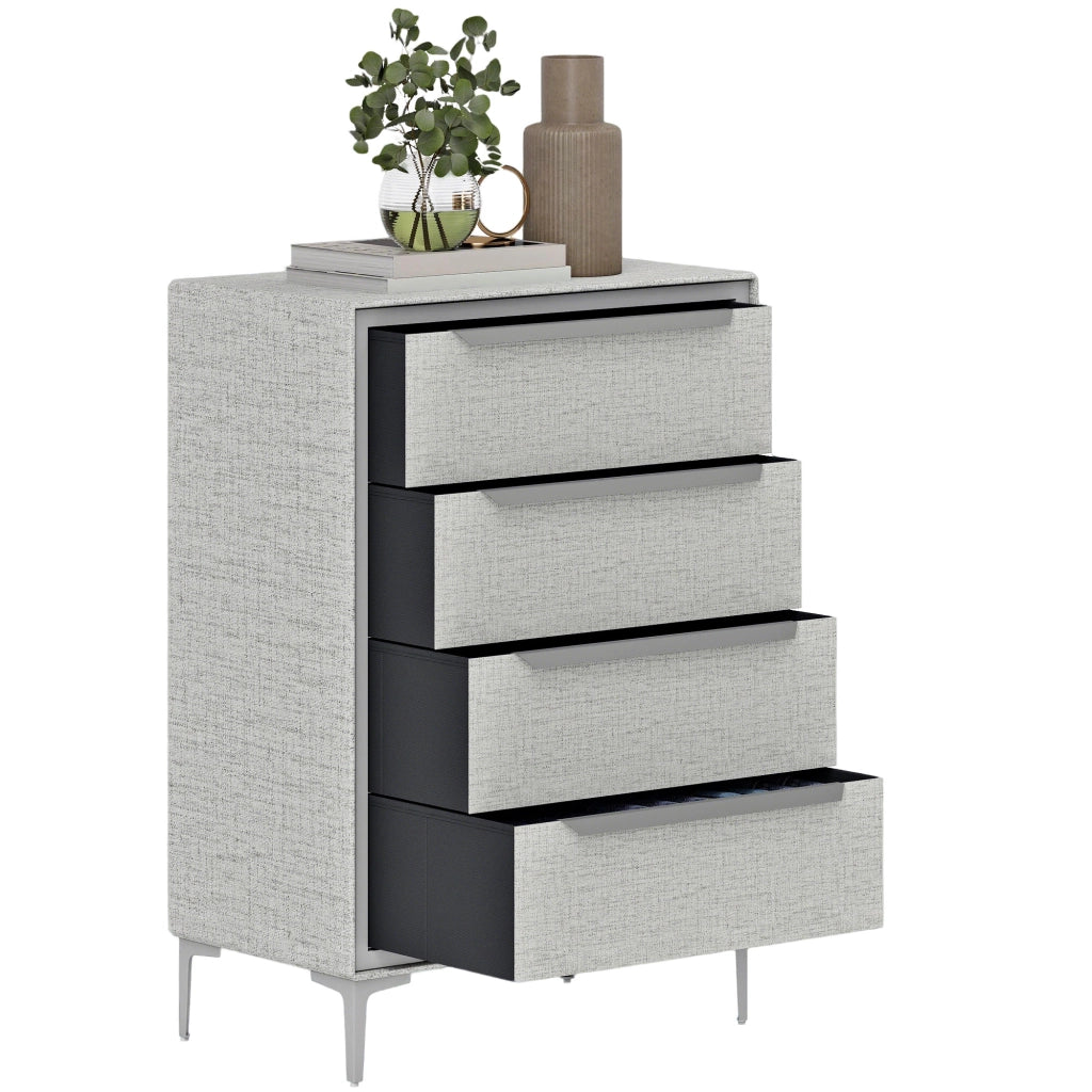 Cassettiera 4 Cassetti in Acciaio con Rivestimento in Tessuto Effetto Lino, 60x36x88 cm, Grigio