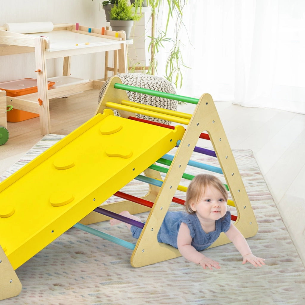 Set da arrampicata 3 in 1 per bambini, Scala triangolare con rampa double face per scivolare e arrampicarsi Colorato-Arrampicate e scivoli