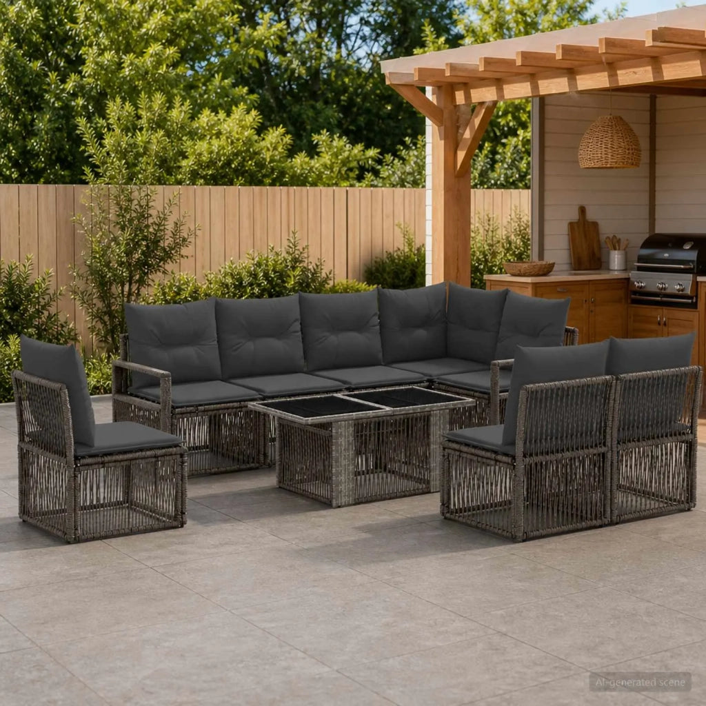 Set Divano da Giardino 9 pz Grigio e Grigio Scuro polyrattan 3437105