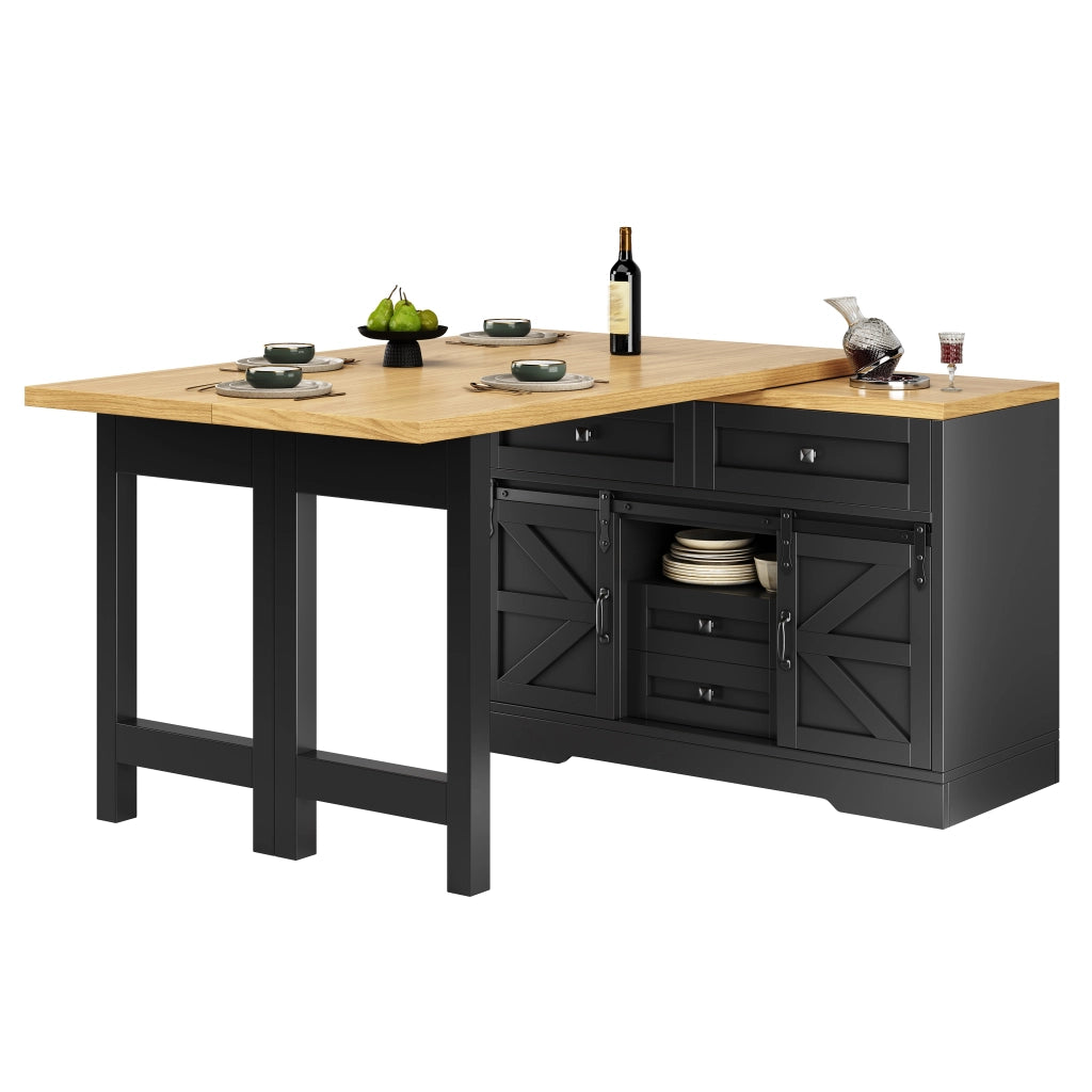 Mobile contenitore con tavolo estraibile e pannelli girevoli - per cucina - in MDF - 120×40×72 cm - nero
