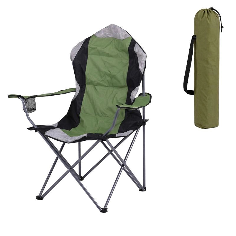 SEDIA DA CAMPING IN TESSUTO VERDE CON CHIUSURA A FISARMONICA POGGIOLI E PORTA BEVANDE 60X90X105 CM