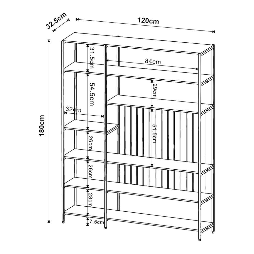 Scaffale dal design senza tempo per soggiorno/camera da letto mobile contenitore indipendente 180 x 120 x 33 cm nero 03_0011151