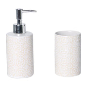 Set 2 Pezzi Maiolica In Ceramica Amica Beige 1 Dosasapone E 1 Portaspazzolino
