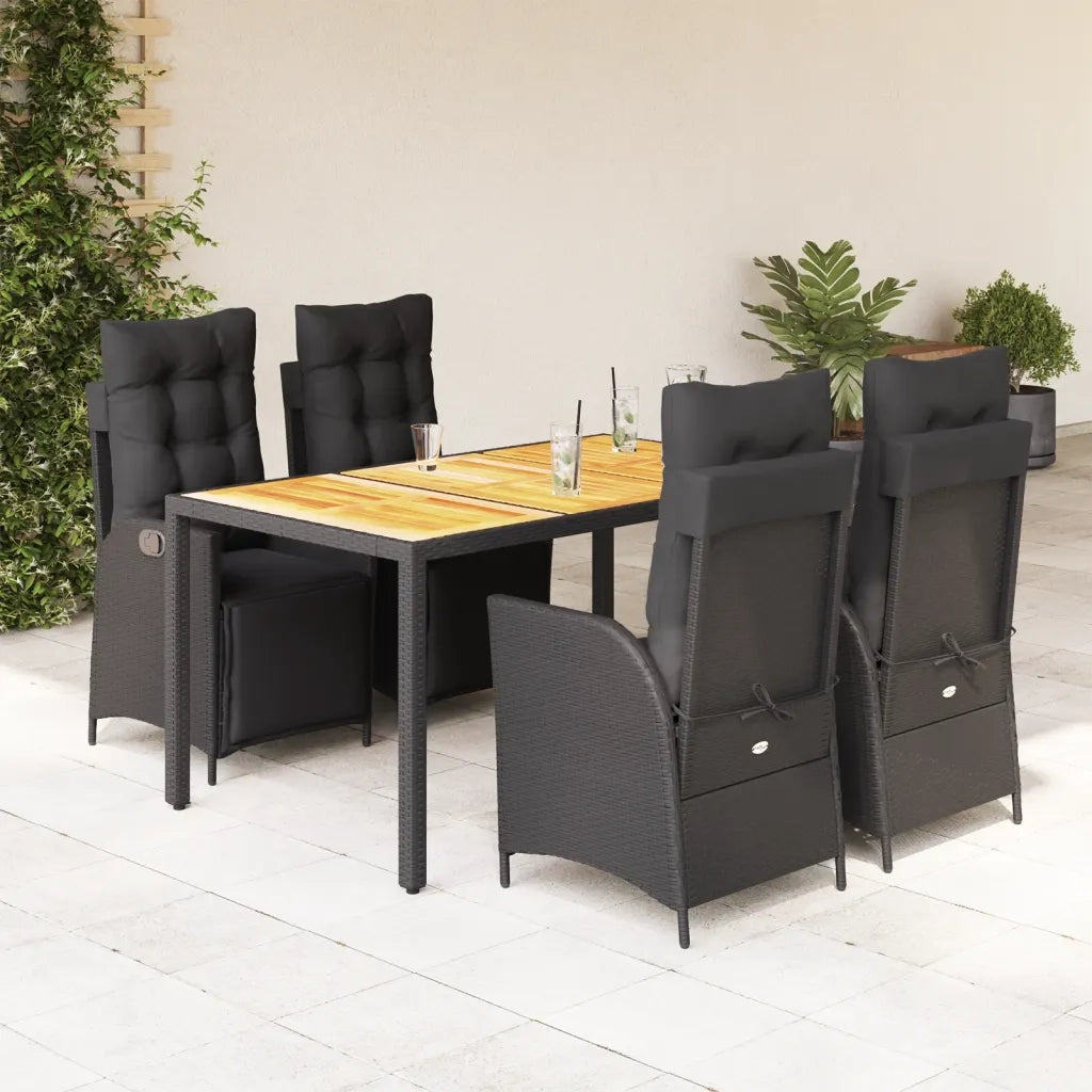 Set da Pranzo da Giardino 5 pz Nero con Cuscini in Polyrattan 3213340