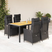 Set da Pranzo da Giardino 5 pz Nero con Cuscini in Polyrattan 3213340
