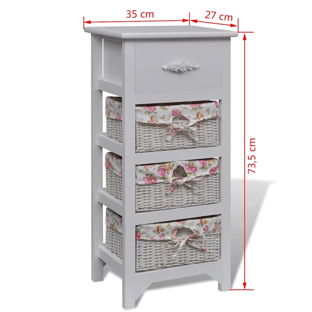 Mobiletto con 1 Cassetto e 3 Cestini Bianco Legno di Paulownia 241543