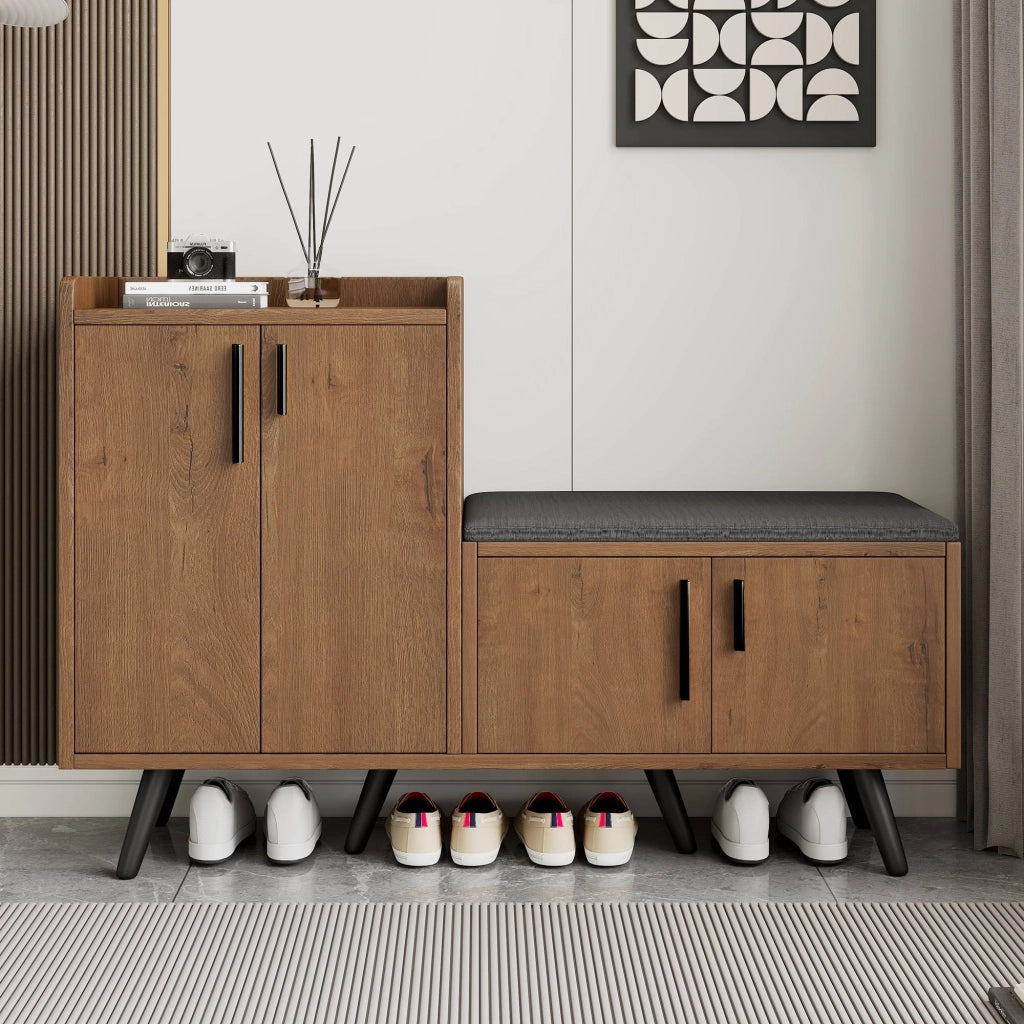 Panca Scarpiera con Ante ¨C MINIMAL ¨C Legno, Metallo, 120x34x82 cm