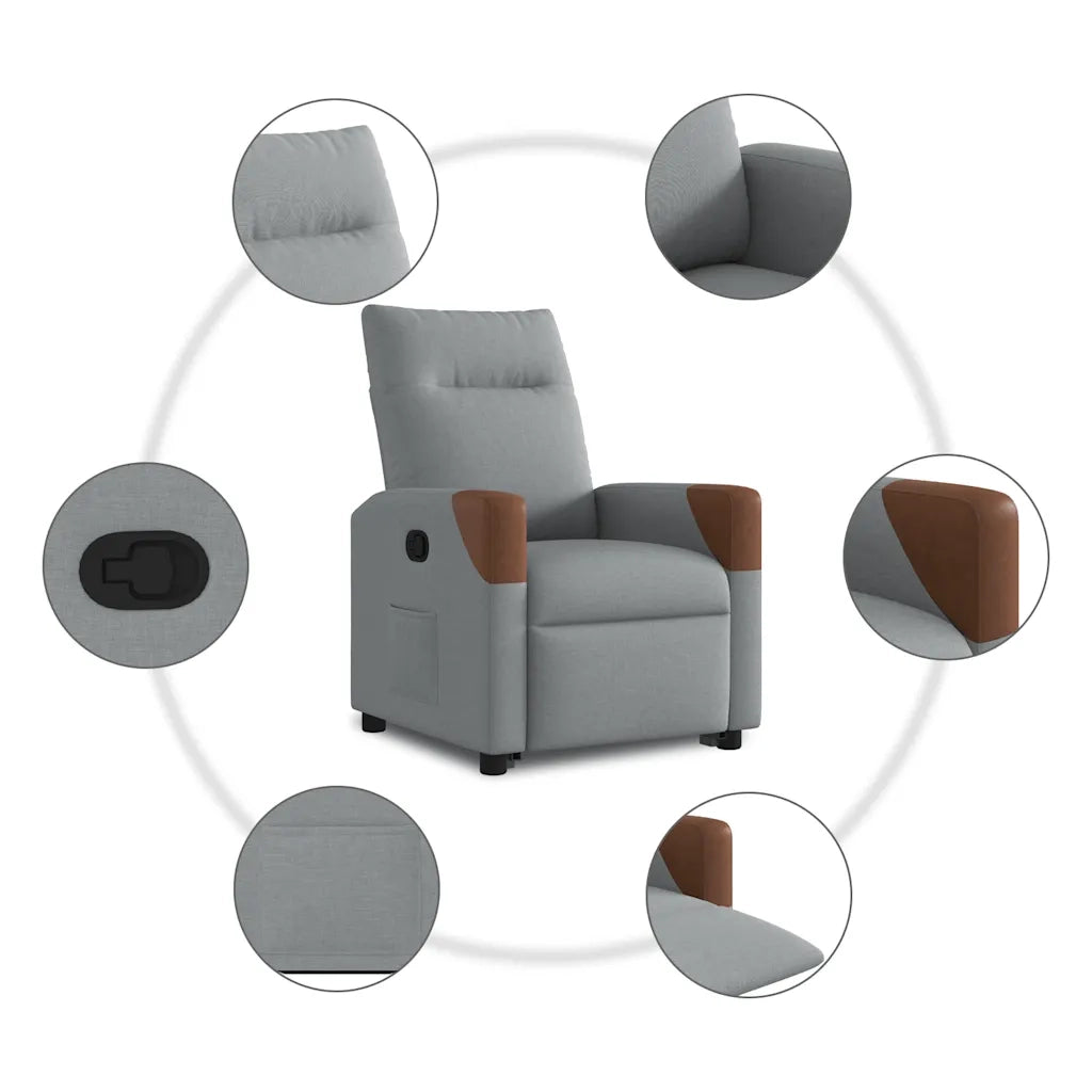 Poltrona | Sedia Relax Alzapersona Reclinabile Grigio Chiaro in Tessuto