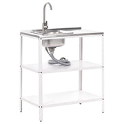 Isola cucina da esterno con lavello in acciaio inox bianco 80 x 50 x 92 cm Bocca a leva singola 2 ripiani con top Cucina da giardino da pranzo