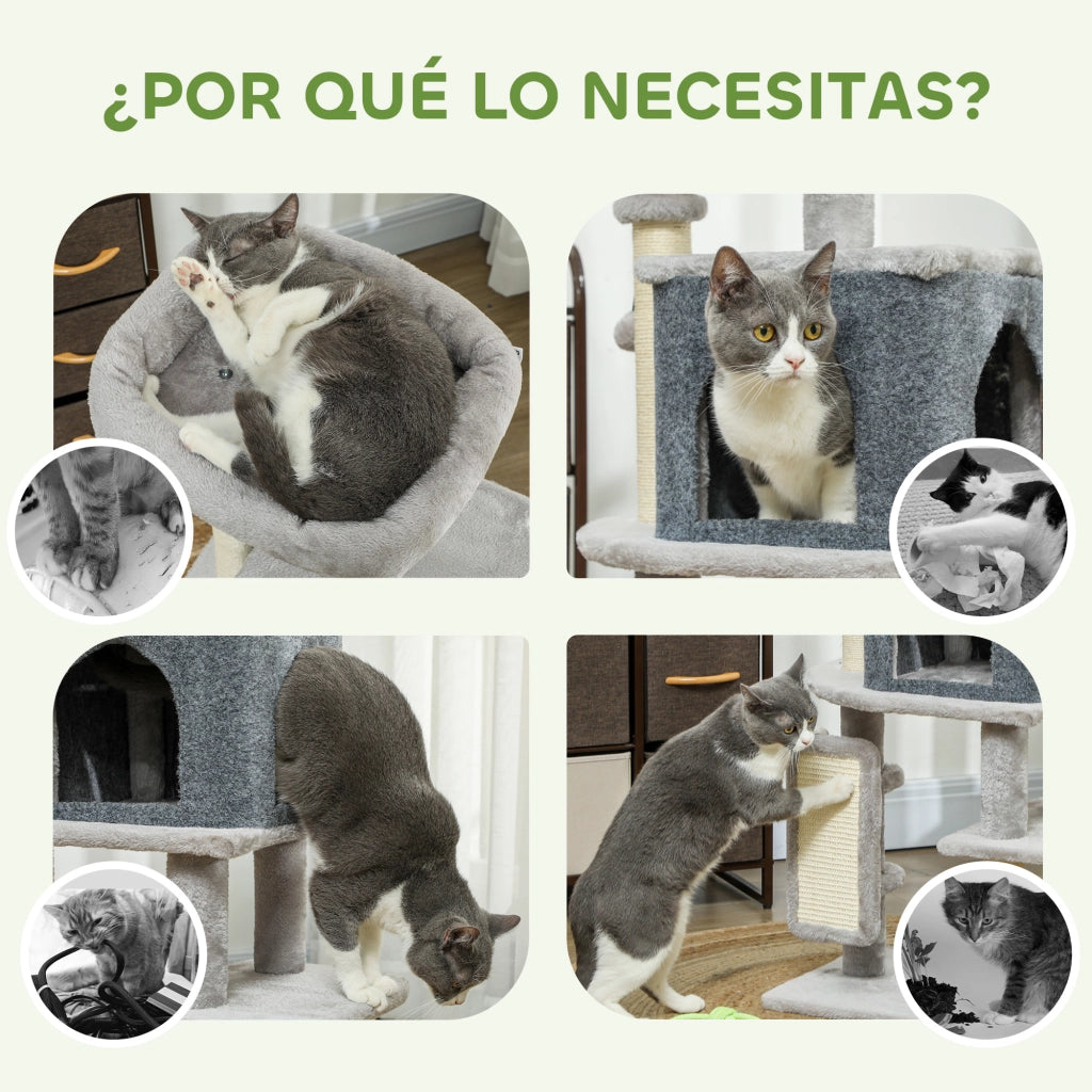 Albero Rascador per Gatti con Piattaforme ¨C Zephmum ¨C Grigio 104 cm