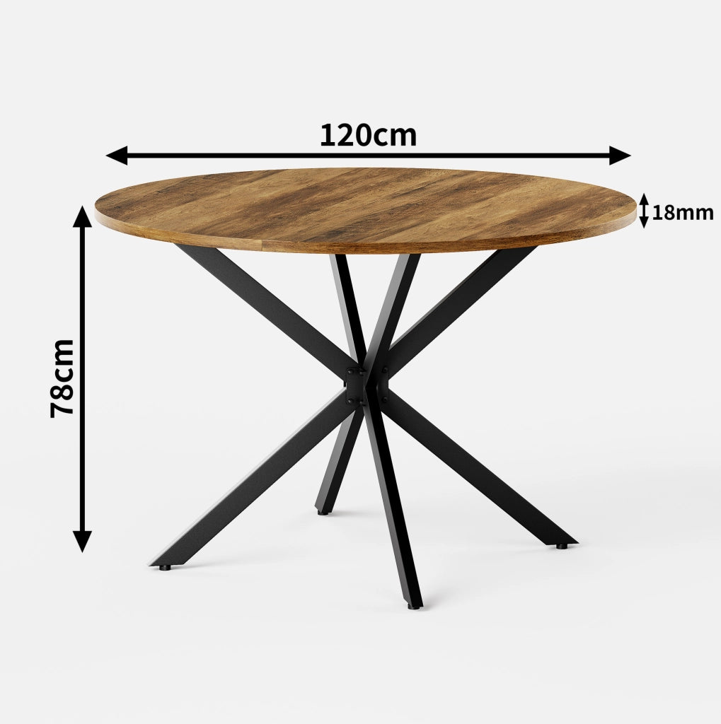 Tavolo rotondo 120 cm stile rustico con base a X in metallo