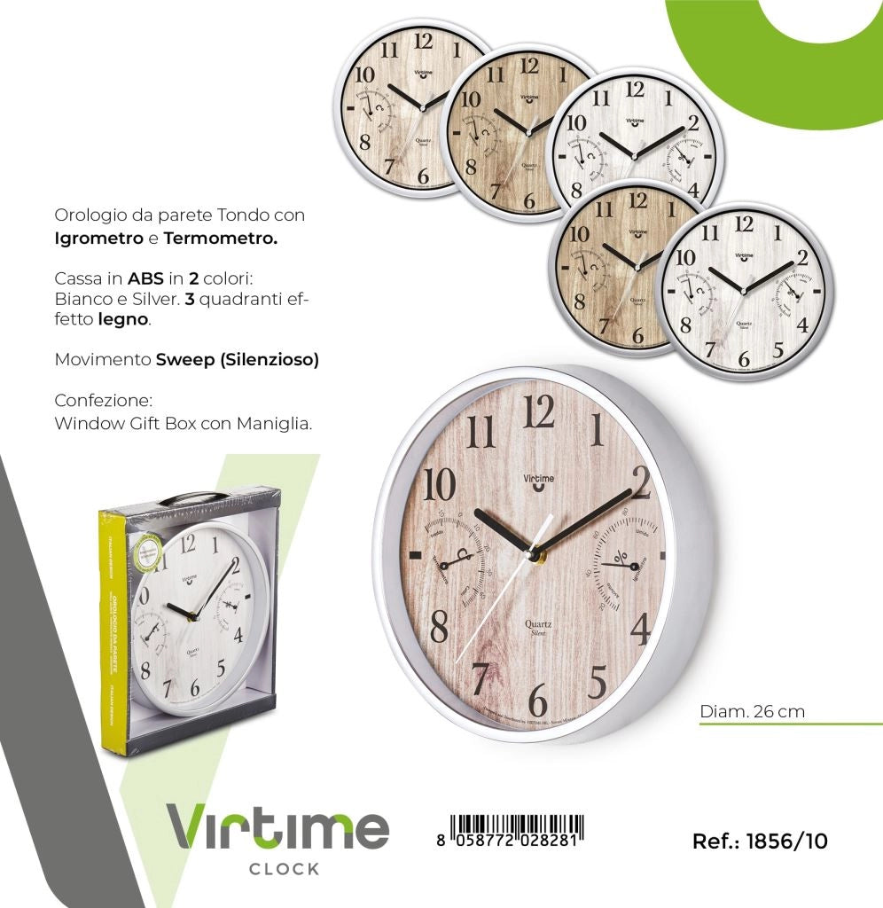 1 Pezzo Orologio da Parete in ABS Tondo con Termometro 5 Colori