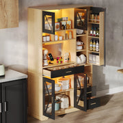 Credenza alta con vetrina e LED a colori, ripiani regolabili, 1 cassetto, prese e porte USB per cucina e soggiorno 185 × 105 × 40 cm
