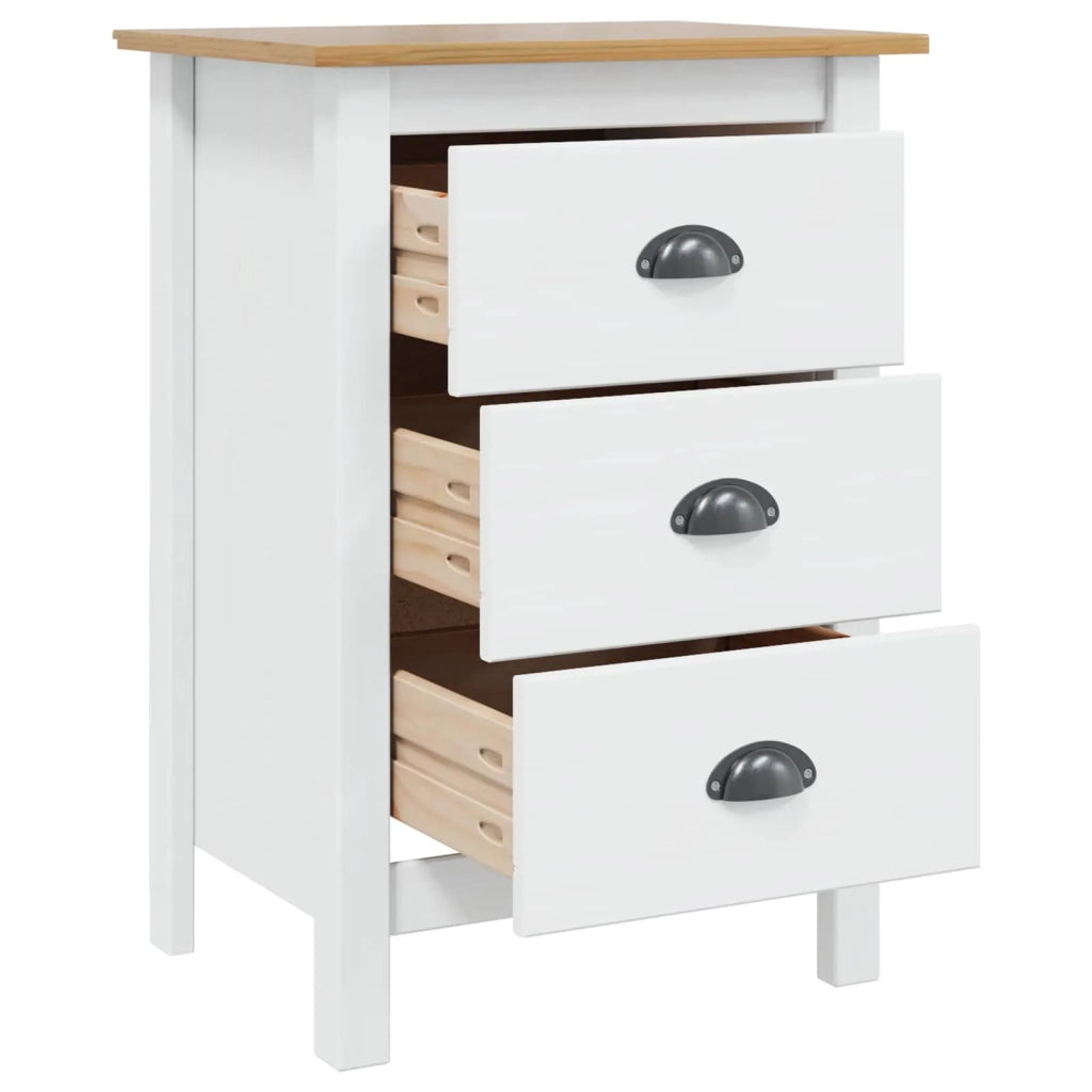 Comodino | Armadio da Notte | Mobiletto da notte HILL Bianco e marrone miele 46 x 35 x 65 cm