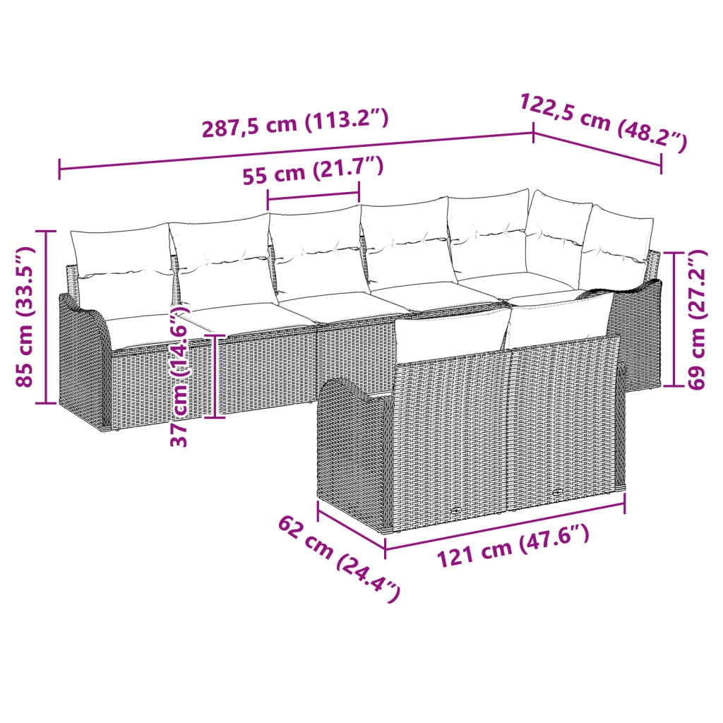 Set di divani da giardino a 8 pezzi con cuscini in polyrattan nero