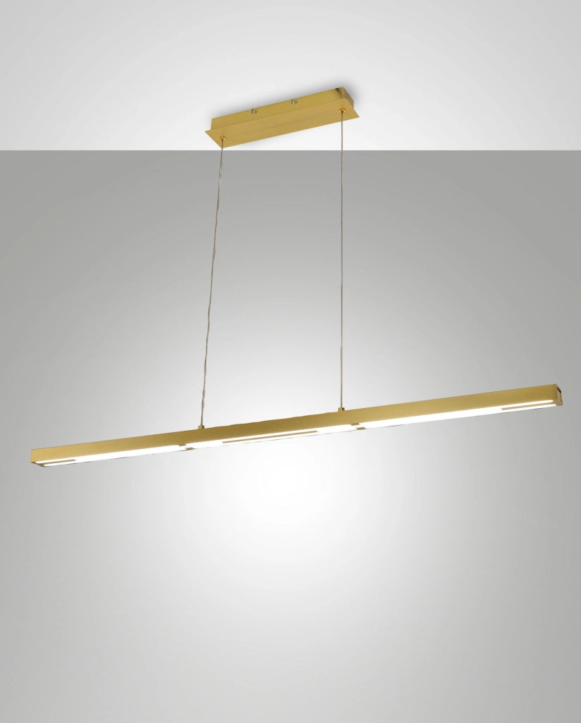 Lampada a Sospensione LED Ling 40W 4800lm 3000K, Struttura in Metallo e Metacrilato Ottone Satinato, Classe 2, Dimmerabile - Ling Series