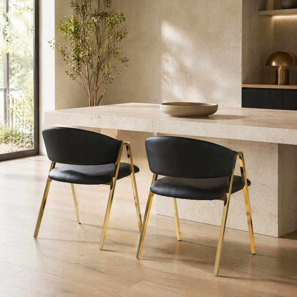 Sedia da pranzo con Schienale Ergonomico e Piedini Regolabili, Struttura in Metallo Dorato, PU Nero