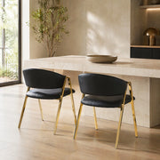 Sedia da pranzo con Schienale Ergonomico e Piedini Regolabili, Struttura in Metallo Dorato, PU Nero
