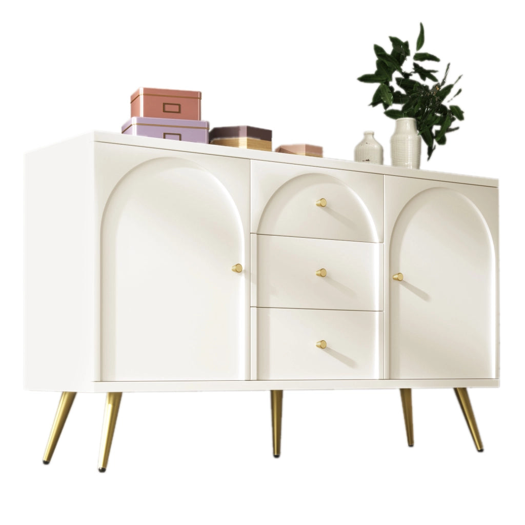 Cassettiera con 2 ante e 3 cassetti, colore crema bianco, con ripiano regolabile, H84/B140/T40 cm
