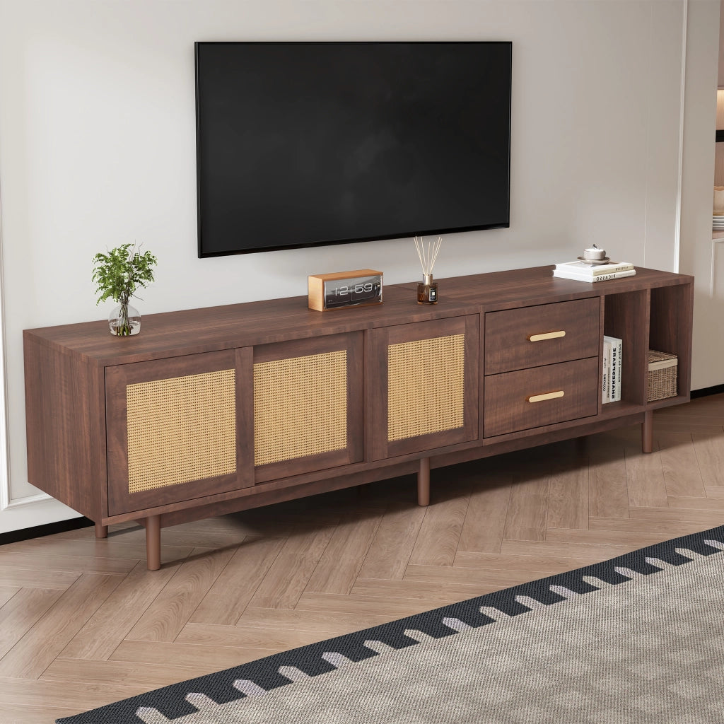 Mobile TV con Cassetti e Ripiani ¨C MINIMAL ¨C Marrone, Rattan/MDF, 190x40x52 cm