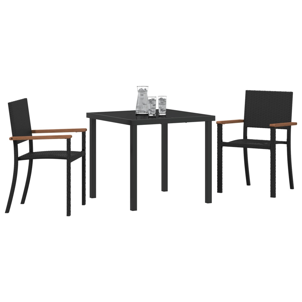 Set da Pranzo da Giardino da 3 Pezzi Nero in Polyrattan